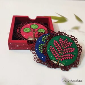 Set of hand painted tea coasters with floral designs