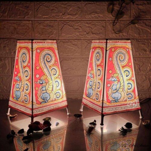 Hand Painted Blue Peacock Table Top Lamp Set of 2 - 9 Inches