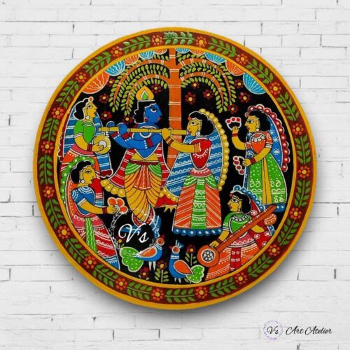 Hand-painted Divine Krishna Tikuli Wall Plates - Set of 3