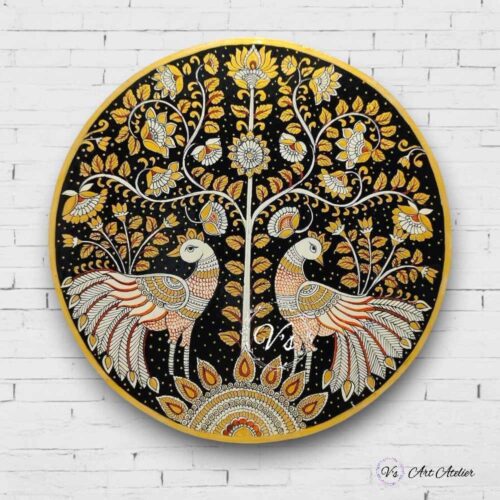 Hand-painted Golden Elegance Kalamkari Wall Plates - Set of 3