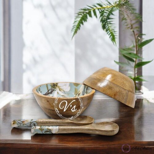 Handcrafted Mangowood Green Magnolia Snacks Bowls – Set of 2