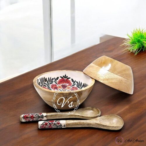 Handcrafted Mangowood Gulmohar Snacks Bowls – Set of 2