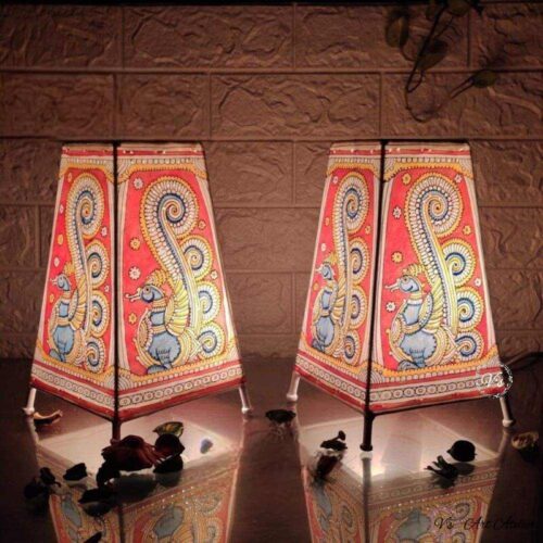 Hand Painted Blue Peacock Table Top Lamp Set of 2 - 9 Inches