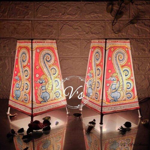 Hand Painted Blue Peacock Table Top Lamp Set of 2 - 9 Inches