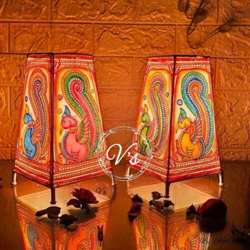 Hand Painted Traditional Peacock Table Top Lamp Set of 2 - 9 Inches