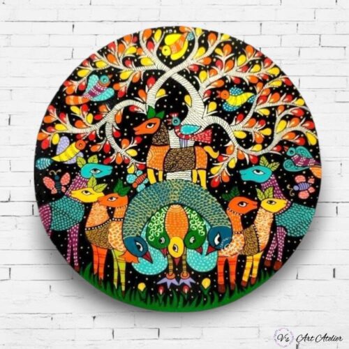 Hand-painted Tribal Harmony Gond Wall Plates - Set of 3