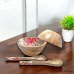 Handcrafted Mangowood Floral Mosaic Snacks Bowls – Set of 2