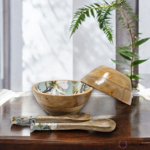 Handcrafted Mangowood Green Magnolia Snacks Bowls – Set of 2
