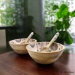 Handcrafted Mangowood Vintage Floral Snacks Bowls– Set of 2 - Image 3