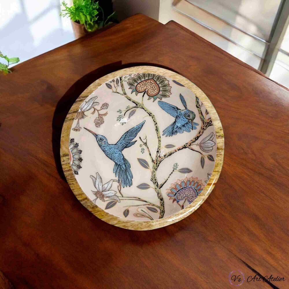 Handcrafted Mangowood Vintage Floral Snacks Bowls– Set of 2 - Image 4
