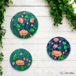 Hand-painted Lotus Bloom Wall Plates - Set of 3 - Image 3
