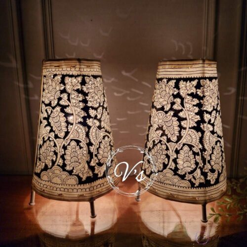 Hand Painted Floral Design Table Top Lamp Set of 2 - 9 Inches