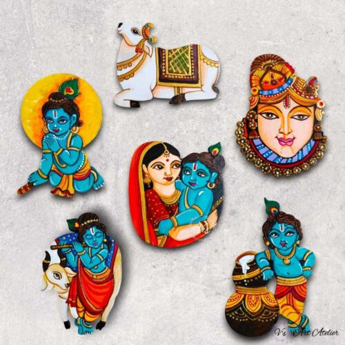 Hand Painted Krishna Magnets - Set of 6