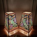 Hand Painted Oriental Peacock Table Top Lamp Set of 2 - 9 Inches