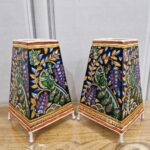 Hand Painted Oriental Peacock Table Top Lamp Set of 2 - 9 Inches - Image 2