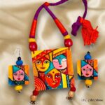 Hand Painted Pendant Earring Set in Stree Theme