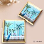 Blue Peacock Teakwood Printed Tray – Set of 2 - Image 4