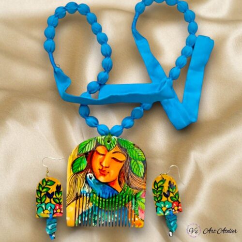 Hand Painted Whimsical Pendant Earring Set