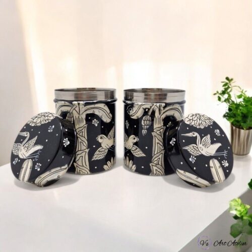 Hand Painted Pattachitra Tribal Metal Jars - Set of 2 (M)