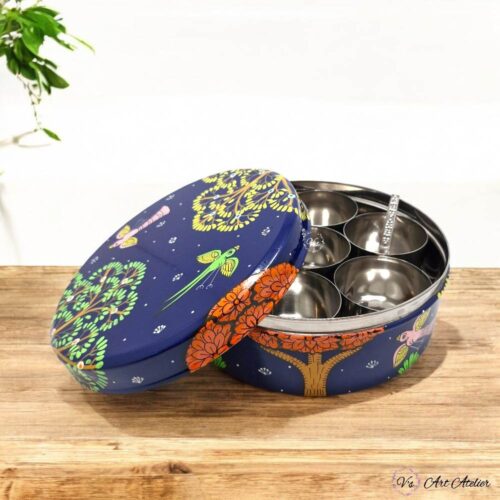 Hand Painted Pattachitra Blue Nature Masala Box