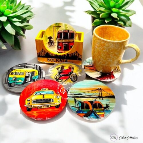 Hand Painted Kolkata Theme Coasters - Set of 6