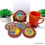 Hand Painted Madhubani Theme Coasters - Set of 6