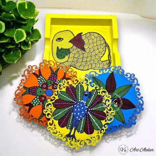 Hand Painted Gond Art Coasters - Set of 6