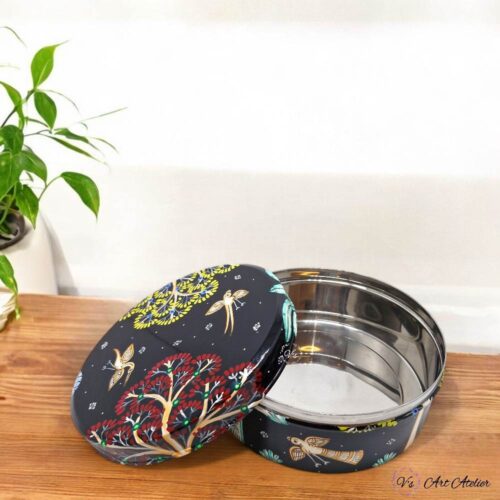 Hand Painted Pattachitra Nature Black Snacks Box (L)
