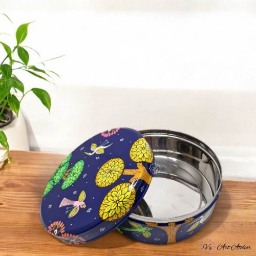 Hand Painted Pattachitra Nature Blue Snacks Box (L)