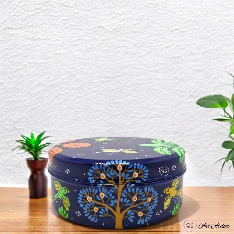 Hand Painted Pattachitra Blue Nature Masala Box - Vs Art Atelier ...