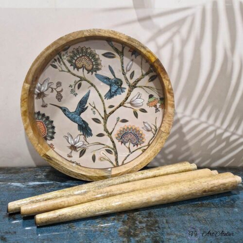 Mango Wood Vintage Floral Side Table - Single