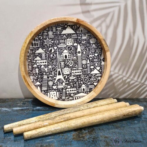 Mango Wood World Doodle Side Table - Single