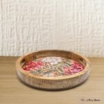 Mango Wood Floral Mosaic Round Trays - 12 Inches - Image 2
