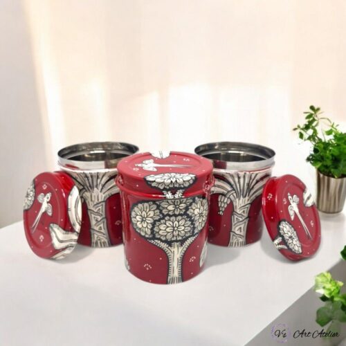 Hand Painted Pattachitra Nature Metal Jars - Set of 3 (L)
