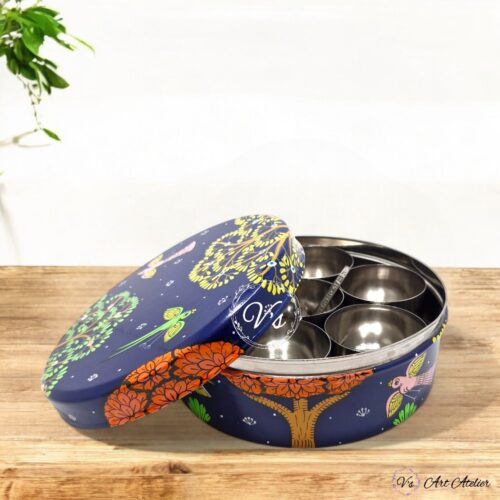 Hand Painted Pattachitra Blue Nature Masala Box