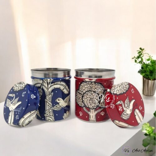 Hand Painted Pattachitra Nature Metal Jars - Set of 2 (M)