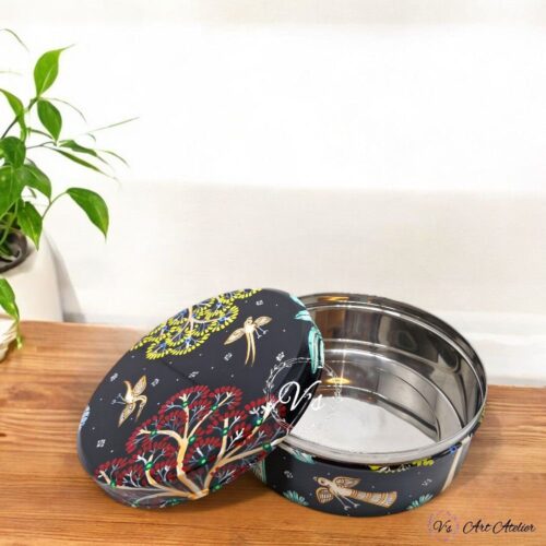 Hand Painted Pattachitra Nature Black Snacks Box (L)