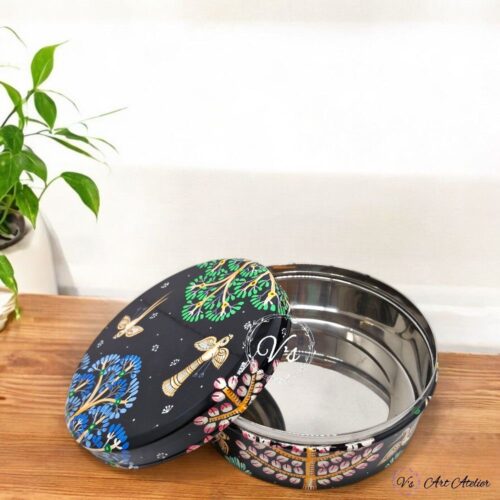 Hand Painted Pattachitra Nature Black Snacks Box (S)