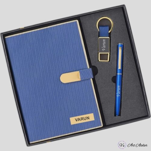 Personalized Diary, Pen and Keychain - Set of 3 - Blue