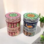 Hand Painted Pattachitra Tribal Metal Jars - Set of 2 (L) - Image 2