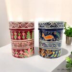 Hand Painted Pattachitra Tribal Metal Jars - Set of 2 (L) - Image 3