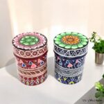 Hand Painted Pattachitra Tribal Metal Jars - Set of 2 (S) - Image 2