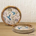 Mango Wood Vintage Floral Round Trays (14" and 12") - Set of 2 - Image 2