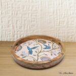 Mango Wood Vintage Floral Round Tray 14 Inches - Single - Image 2