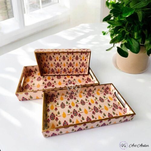Block Print Printed Rectangle Tray – Set of 3