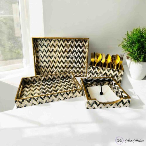 Elegant Chevron Gold Foiled Tray Combo - Set of 4