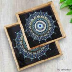 Black Mandala Teakwood Printed Tray – Set of 2 - Image 2