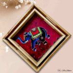 Blue Elephant Teakwood Printed Tray – Set of 2