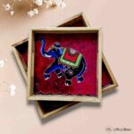 Blue Elephant Teakwood Printed Tray – Set of 2 - Image 3