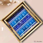 Blue Warli Teakwood Printed Tray – Set of 2